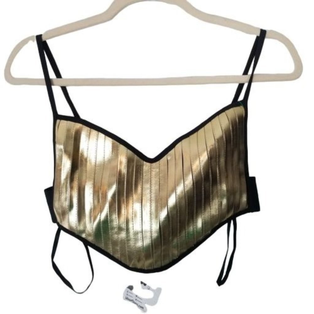 IHeartRaves Womens L Gold Sleeveless Sweetheart Neck Corset Crop Top NWT